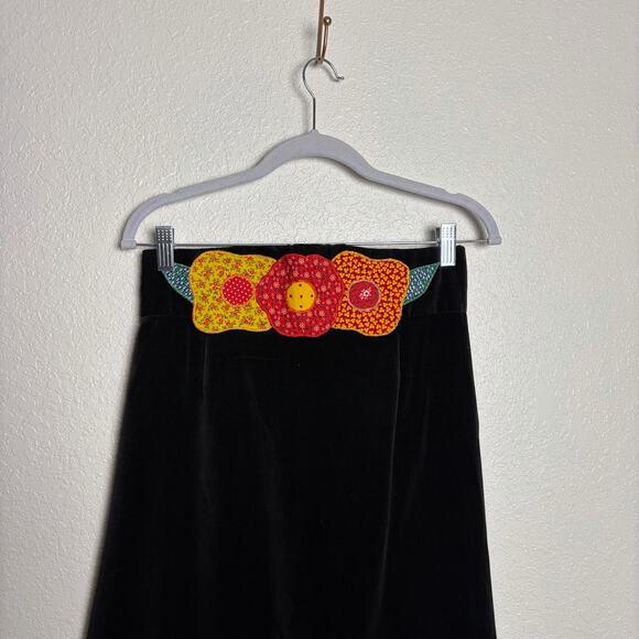 Vintage Black Velvet Maxi Skirt Floral Patchwork Gingham Women's Size 12 - Picture 3 of 7